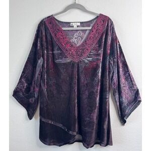 Unity World Wear Velvet Burnout Paisley Top Women's 2X Whimsigoth Fairy Grunge